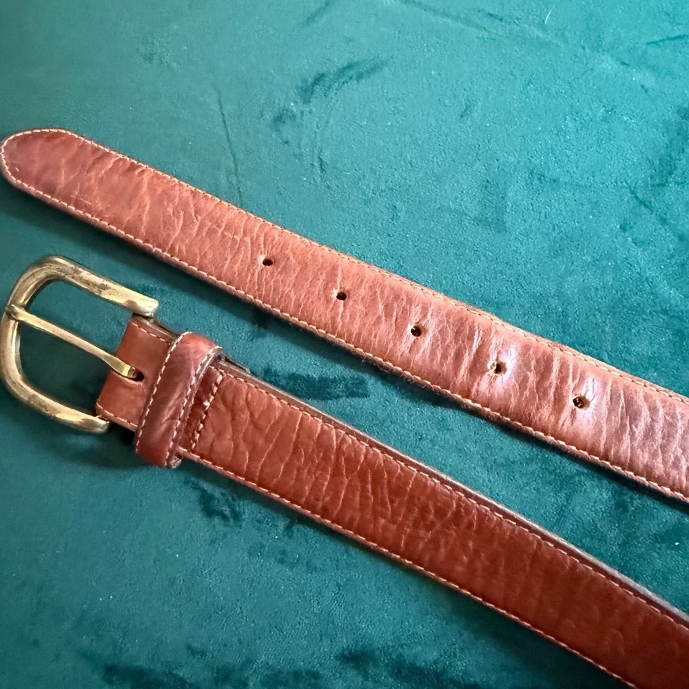LL Bean Mens Brown Full Grain Leather Belt 46 Brass Buckle 246374 USA Made
